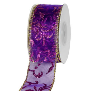 Gitteres mintás organza szalag [38mm x 10m] lila/arany