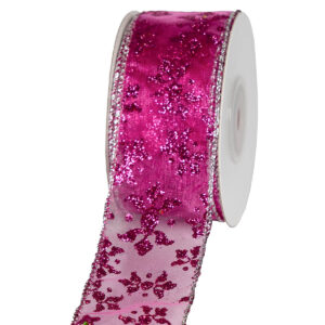 Glitteres mintás organza szalag [38mm x 10m] ciklámen/ezüst