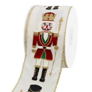 Diótörő mintás karácsonyi szalag [64mm x 10m] ekrü/piros/arany/zöld