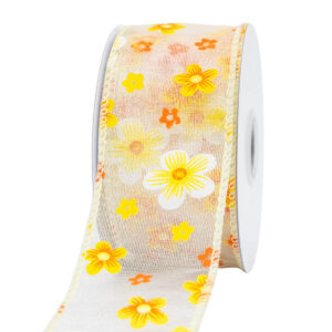 Virág mintás organza szalag [38mm x 10m] ekrü
