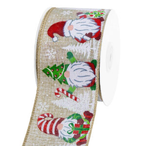 Karácsonyi manó mintás dekor szalag [64mm x 10m] natúr/fehér/piros/zöld