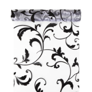 Bársony inda mintás organza anyag [23,5cm x 5m] fehér/fekete