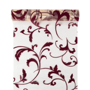Bársony inda mintás organza anyag [23,5cm x 5m] krém/burgundi
