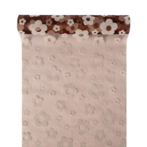 Bársony virágmintás organza anyag [23,5cm x 5m] barna/krém