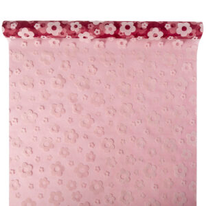 Bársony virágmintás organza anyag [47cm x 5m] bordó/fehér