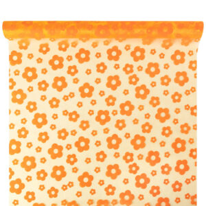 Bársony virágmintás organza anyag [47cm x 5m] napsárga/világosnarancs