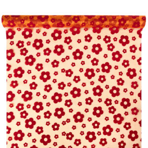 Bársony virágmintás organza anyag [47cm x 5m] narancs/bordó