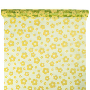 Bársony virágmintás organza anyag [47cm x 5m] mohazöld/citrom