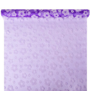 Bársony virágmintás organza anyag [47cm x 5m] lila/fehér
