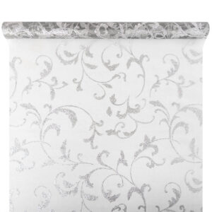 Glitter barokk inda mintás organza anyag [47cm x 5m] ezüst